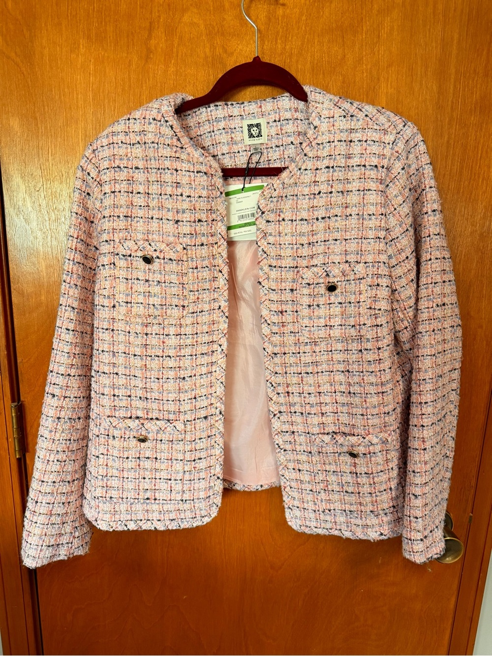NWT Anne Klein Pink Tweed Blazer Jacket Size L